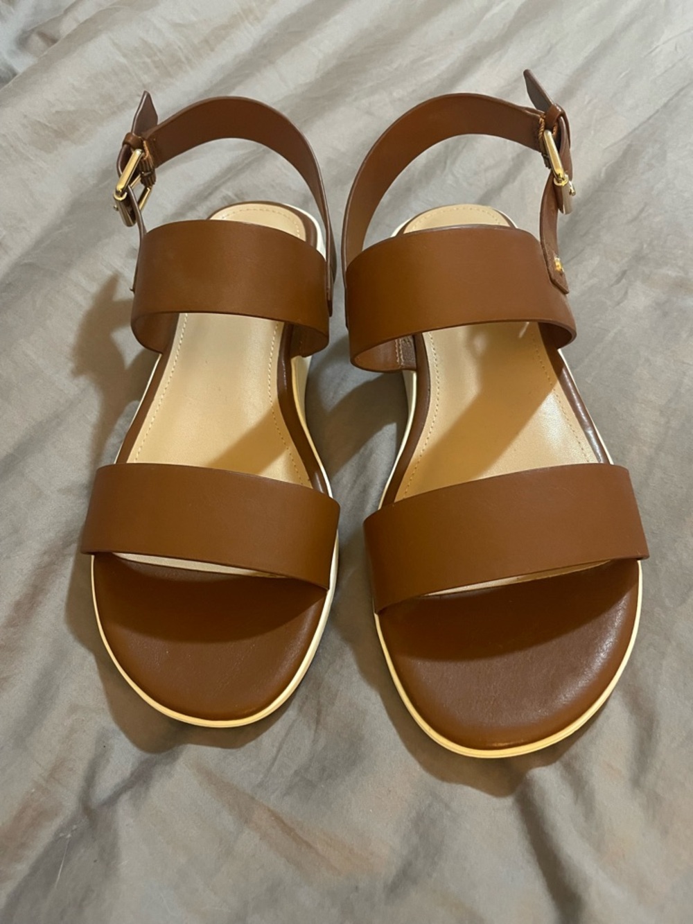 Aldo Women’s Tan Double-Strap Buckle Sandals